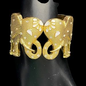 Lilly Pulitzer Bracelet Elephants Clamper Statement Gold Tone Rhinestones